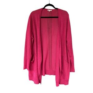 Eileen Fisher Woman Linen Open Front‎ Cardigan 1X Raspberry Coastal Minimalist
